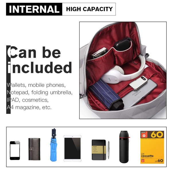 LG1904-MISS LULU PRISMUSMUSTER LEDER LOOK RUCKSACK GRAU